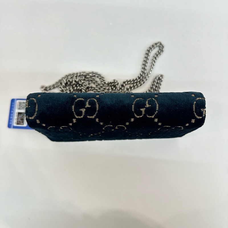 95新❤️Gucci/古馳藍色絲絨mini鑽扣酒神單肩鏈條包-3