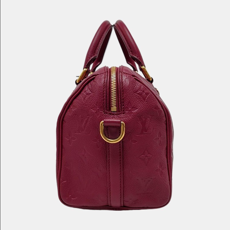 LV speedy25 紫紅色牛皮壓紋手提包肩背包-1