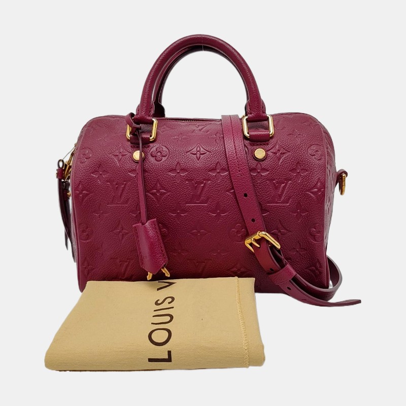 LV speedy25 紫紅色牛皮壓紋手提包肩背包-6