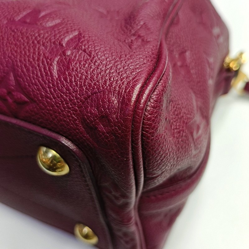 LV speedy25 紫紅色牛皮壓紋手提包肩背包-14