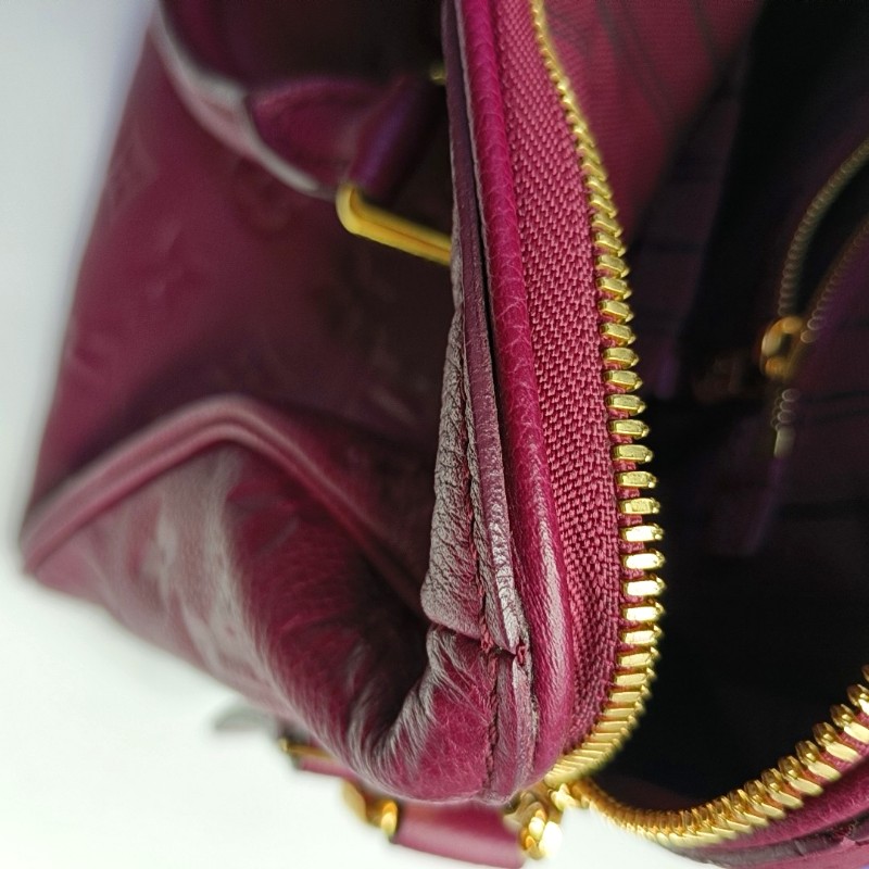 LV speedy25 紫紅色牛皮壓紋手提包肩背包-17