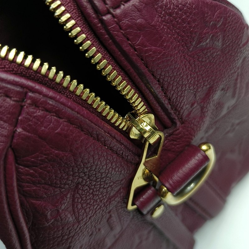 LV speedy25 紫紅色牛皮壓紋手提包肩背包-18