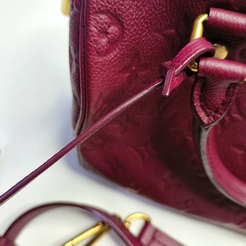 LV speedy25 紫紅色牛皮壓紋手提包肩背包-19