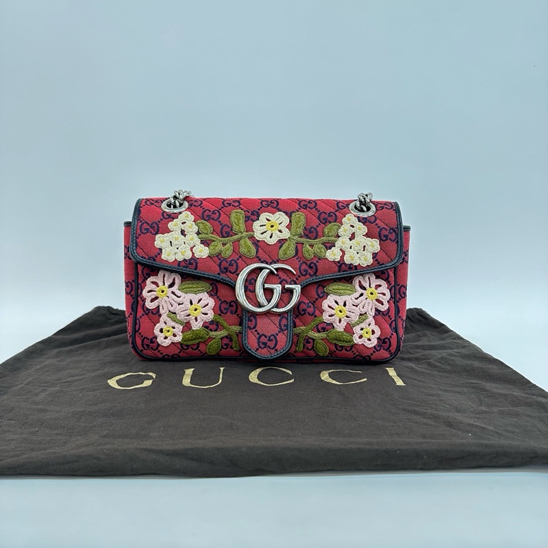 98新❤️Gucci/古馳紅色花朵刺繡馬蒙26-0