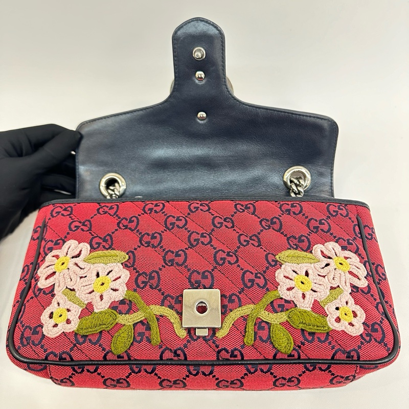 98新❤️Gucci/古馳紅色花朵刺繡馬蒙26-6