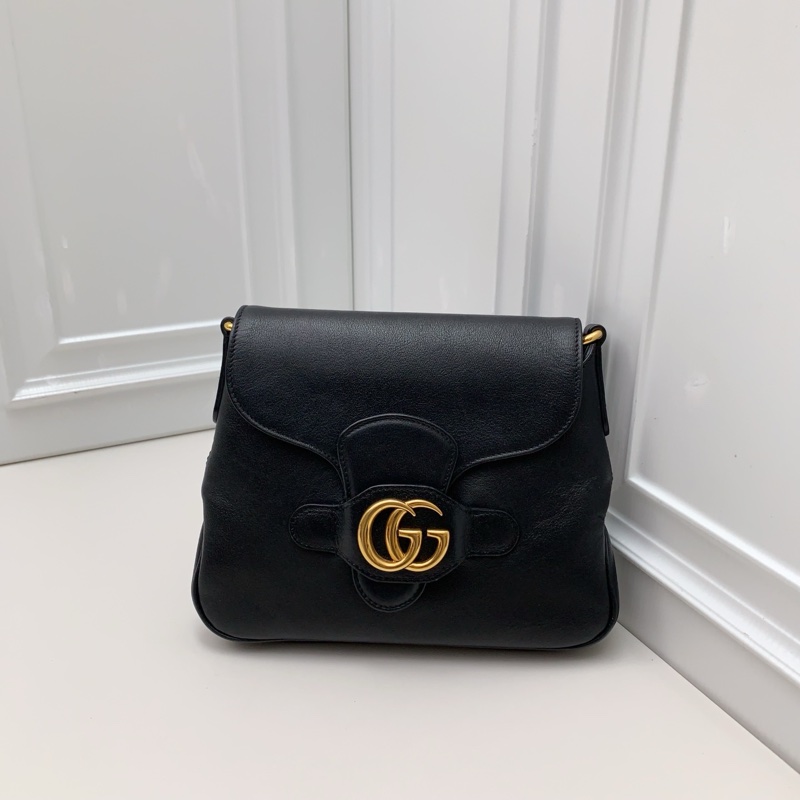 98新Gucci古馳 黑金全皮雙G扣簡約復古郵差包 調節試肩帶 萬能百搭 一年四季通用 低調大方顯氣-0