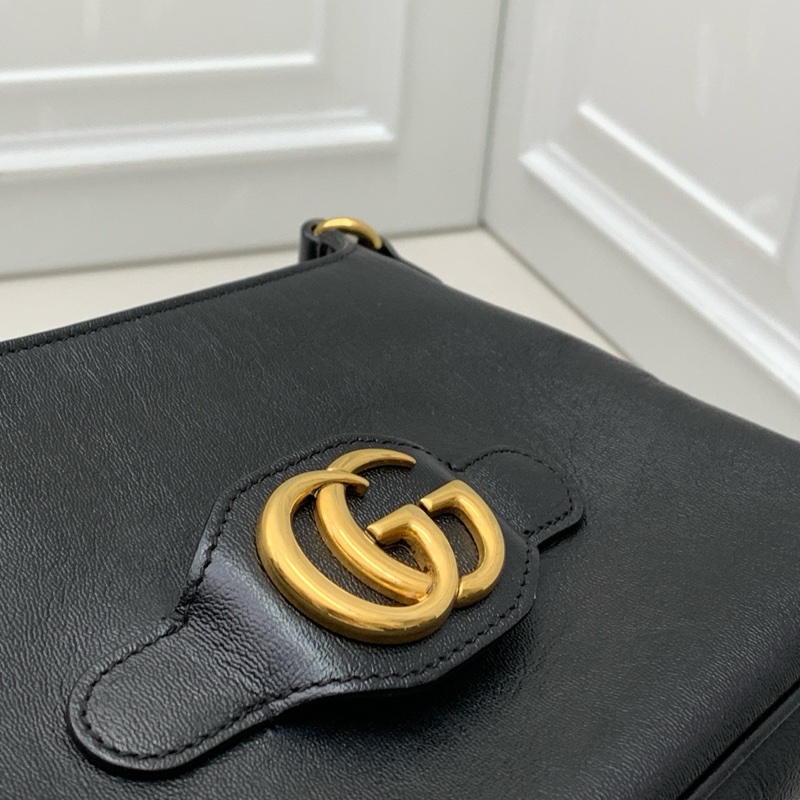 98新Gucci古馳 黑金全皮雙G扣簡約復古郵差包 調節試肩帶 萬能百搭 一年四季通用 低調大方顯氣-5