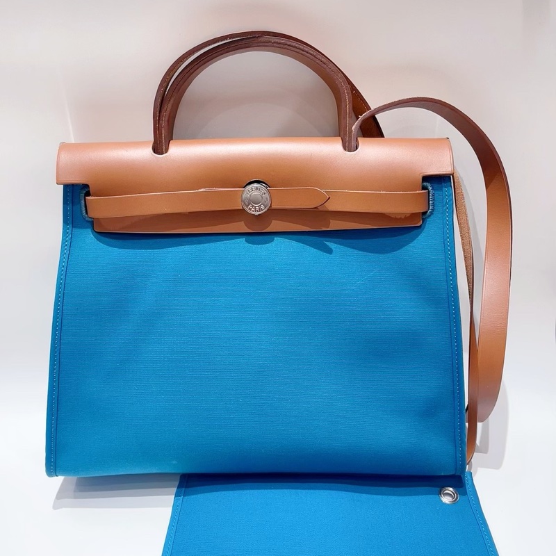 97新 愛馬仕/Hermes herbag31,伊茲密爾藍拼棕色,C刻-0