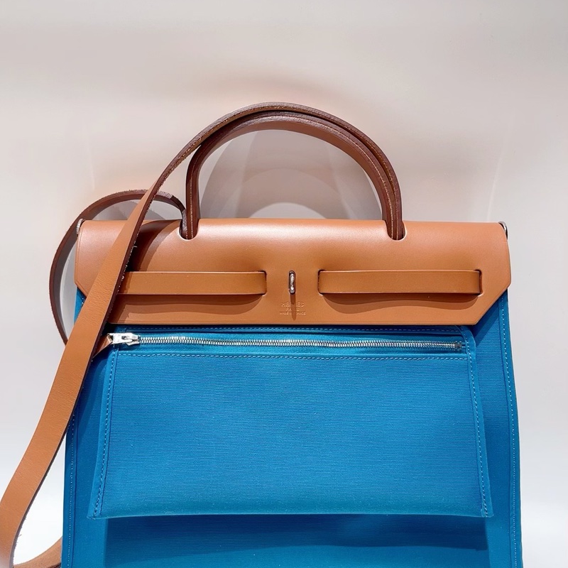 97新 愛馬仕/Hermes herbag31,伊茲密爾藍拼棕色,C刻-1