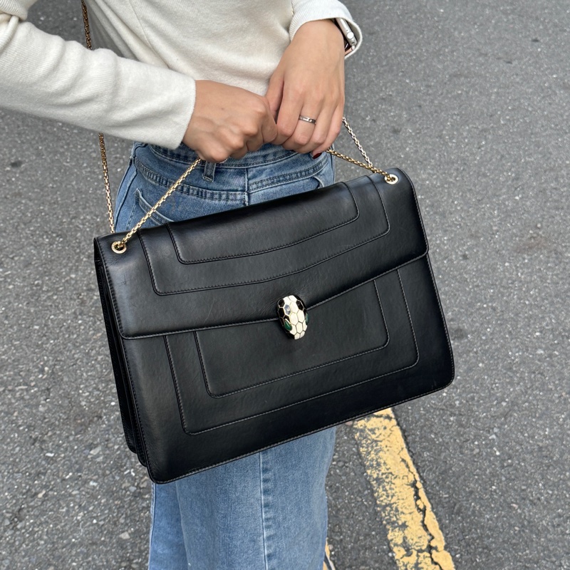 【超稀有美包💕】 BVLGARI 寶格麗 經典蛇頭 肩背+斜背包 專櫃15萬！-5