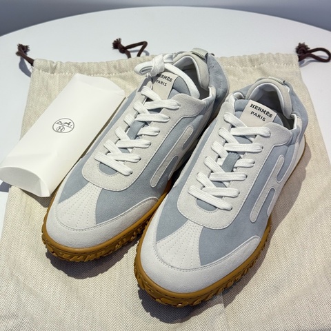 全新HERMES 愛馬仕 男式新款JET德訓鞋 後跟可踩 42碼  藍白拼色