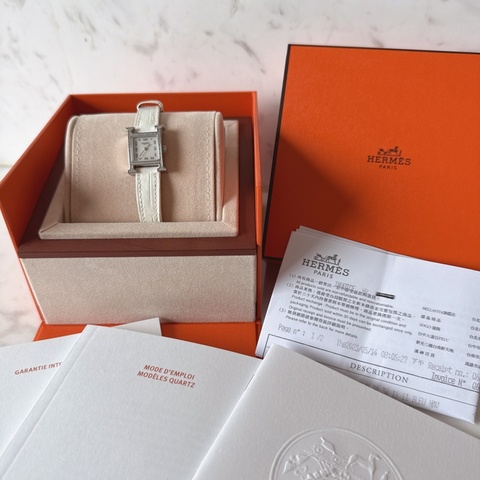 近全新✨ Hermes Heure H 手錶 滿鑽H手錶 鱷魚皮錶帶 台灣購證購入