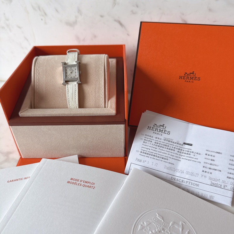 近全新✨ Hermes Heure H 手錶 滿鑽H手錶 鱷魚皮錶帶 台灣購證購入-0