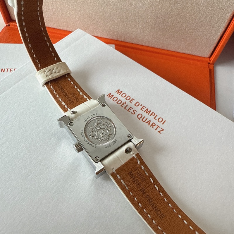 近全新✨ Hermes Heure H 手錶 滿鑽H手錶 鱷魚皮錶帶 台灣購證購入-3