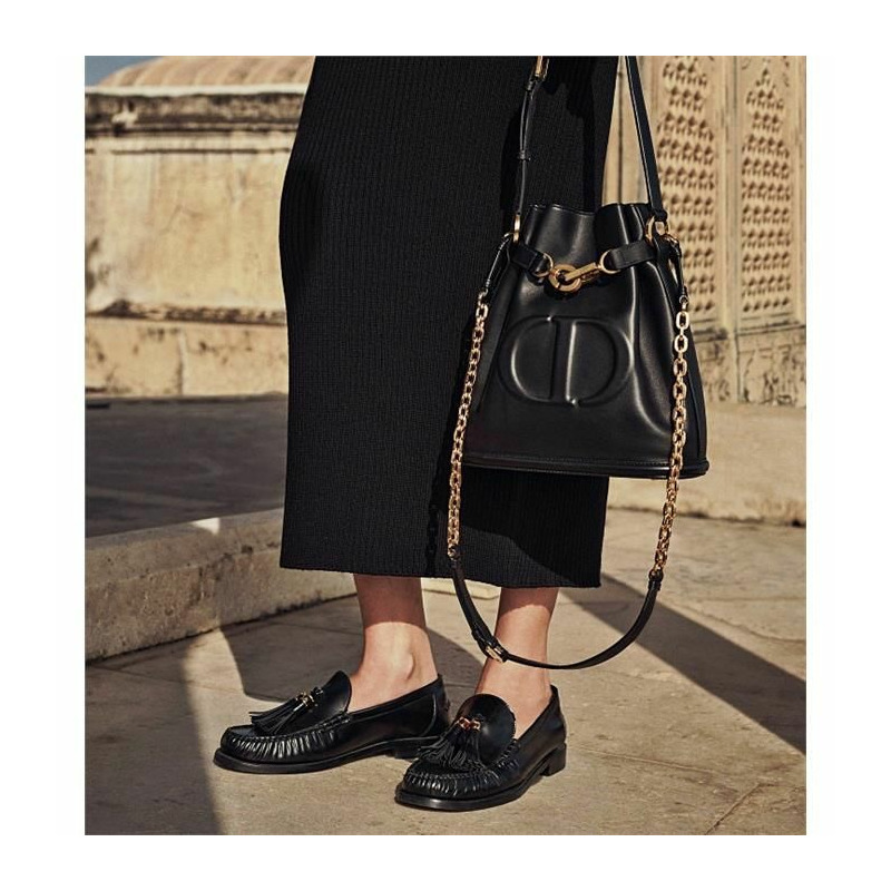 DIOR 中型黑色 CD 壓花小牛皮 M2271UBHA_M900-13