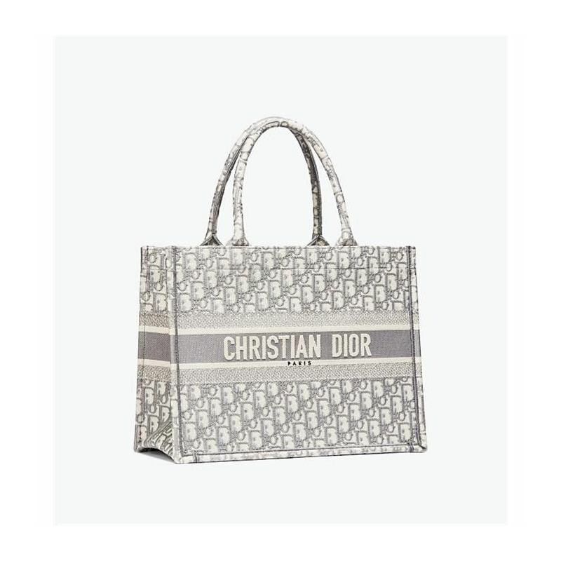 DIOR 中型書包手提袋 米白色和灰色刺繡 M1296ZRIW_M20I-1