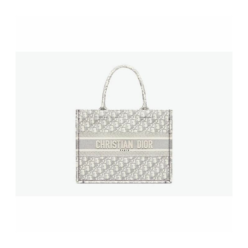 DIOR 中型書包手提袋 米白色和灰色刺繡 M1296ZRIW_M20I-5