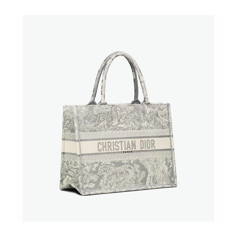 DIOR 中號灰色和米白色刺繡書包 M1296ZRGO_M20I-6