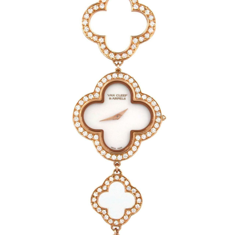 Van Cleef & Arpels 梵克雅寶 Alhambra PG D 手鍊 2365149 VCARN5KC00 PG/RG 石英腕錶-0
