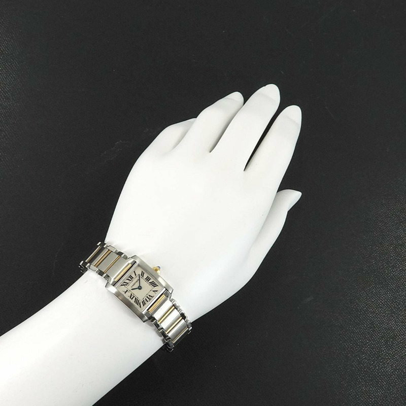 卡地亞 Tank Française SM 雙色腕錶 W51007Q4 女士象牙色 18K 黃金石英錶-2