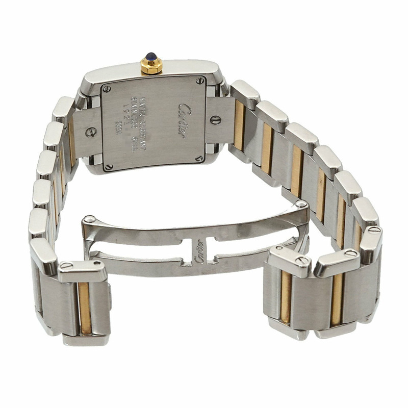 卡地亞 Tank Française SM 雙色腕錶 W51007Q4 女士象牙色 18K 黃金石英錶-3