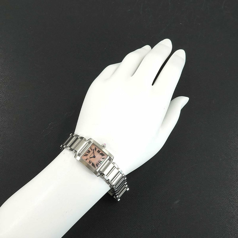 卡地亞 Tank Française SM W51028Q3 女士粉紅貝殼石英腕錶-3