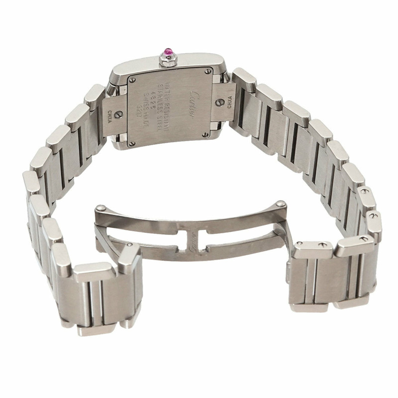 卡地亞 Tank Française SM W51028Q3 女士粉紅貝殼石英腕錶-4