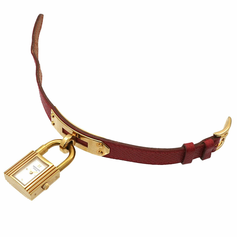 愛馬仕 Kelly 女士腕錶,白色和紅色石英錶盤,帶 Cadena 錶帶-4