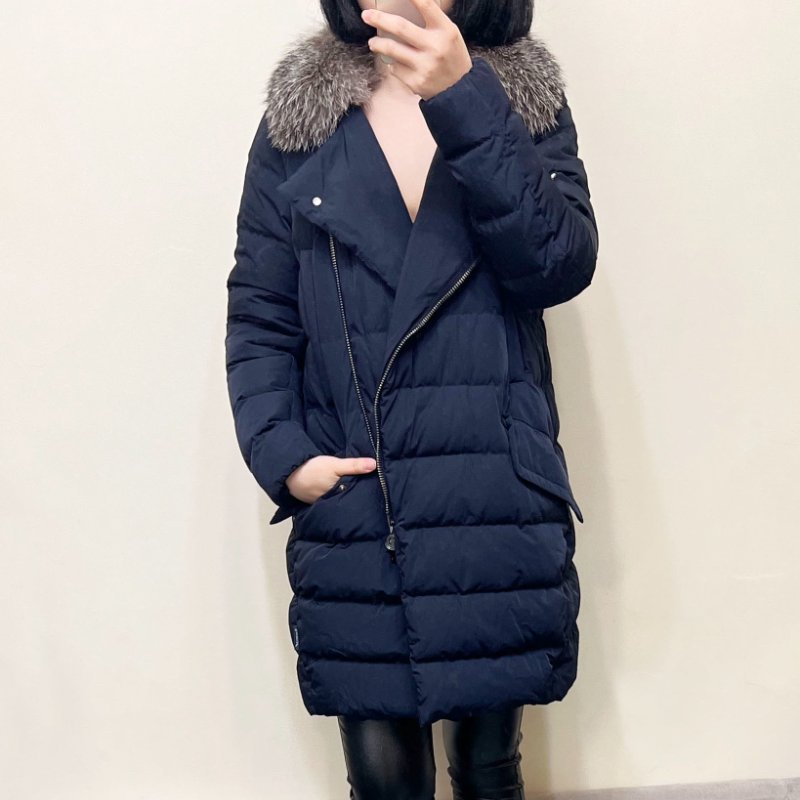 MONCLER 藍黑毛領長版羽絨外套 2.M / 真毛領可拆 / 二穿-0