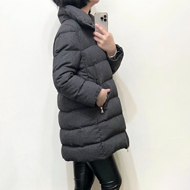 MONCLER 炭灰A字毛呢中長版羽絨外套 3 M~L-0