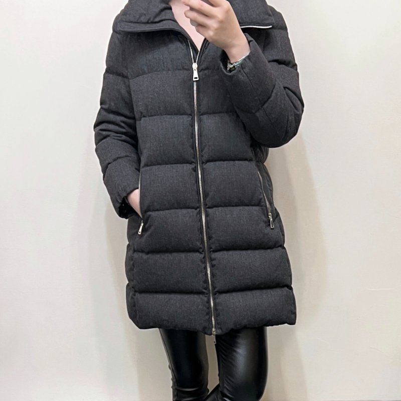 MONCLER 炭灰A字毛呢中長版羽絨外套 3 M~L-1