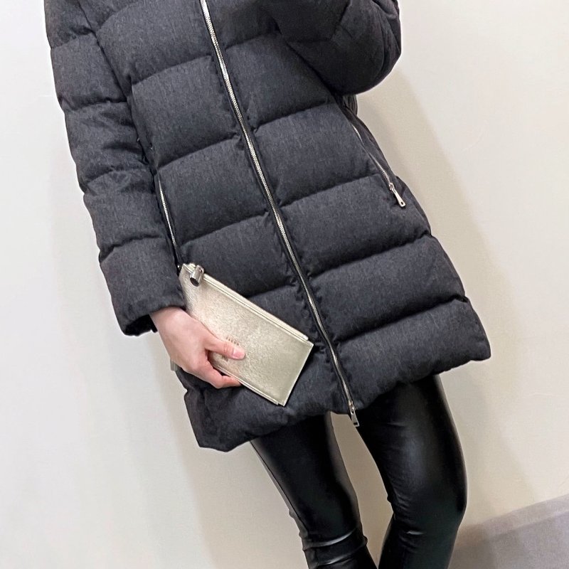 MONCLER 炭灰A字毛呢中長版羽絨外套 3 M~L-2