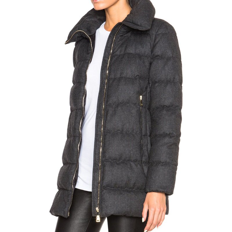 MONCLER 炭灰A字毛呢中長版羽絨外套 3 M~L-3