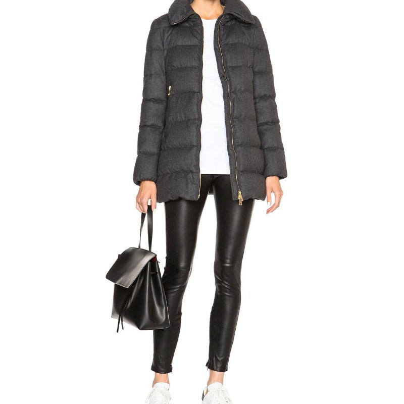 MONCLER 炭灰A字毛呢中長版羽絨外套 3 M~L-5