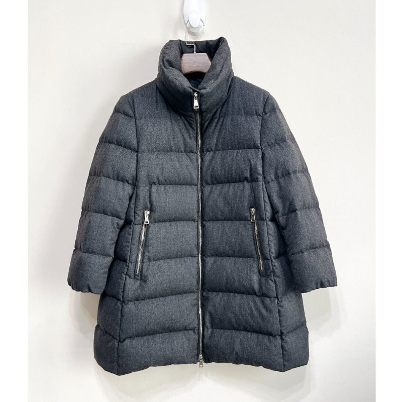 MONCLER 炭灰A字毛呢中長版羽絨外套 3 M~L-6
