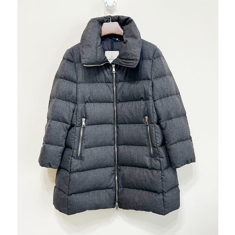 MONCLER 炭灰A字毛呢中長版羽絨外套 3 M~L-7