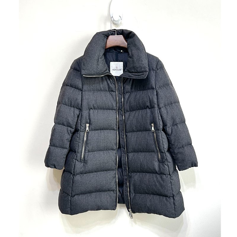 MONCLER 炭灰A字毛呢中長版羽絨外套 3 M~L-8