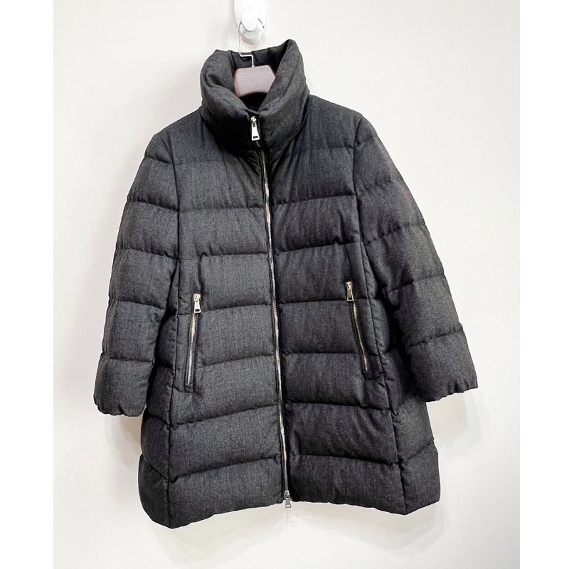MONCLER 炭灰A字毛呢中長版羽絨外套 3 M~L-9