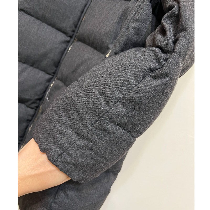 MONCLER 炭灰A字毛呢中長版羽絨外套 3 M~L-13