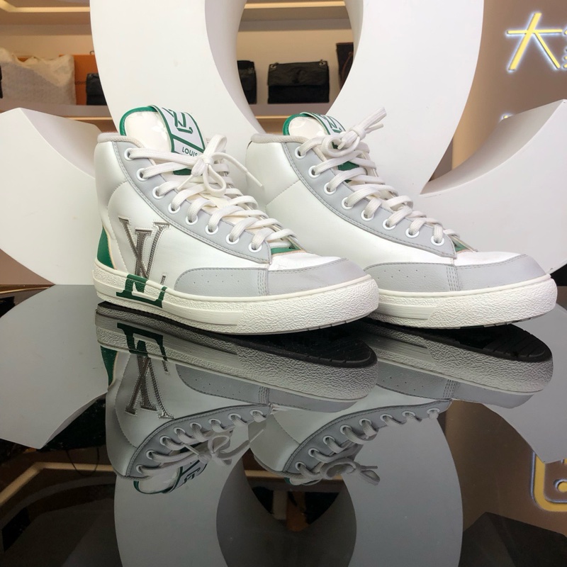 lv 限量版白色拼綠色 高幫運動鞋 大Logo 炫酷 老花裝飾 38碼-2