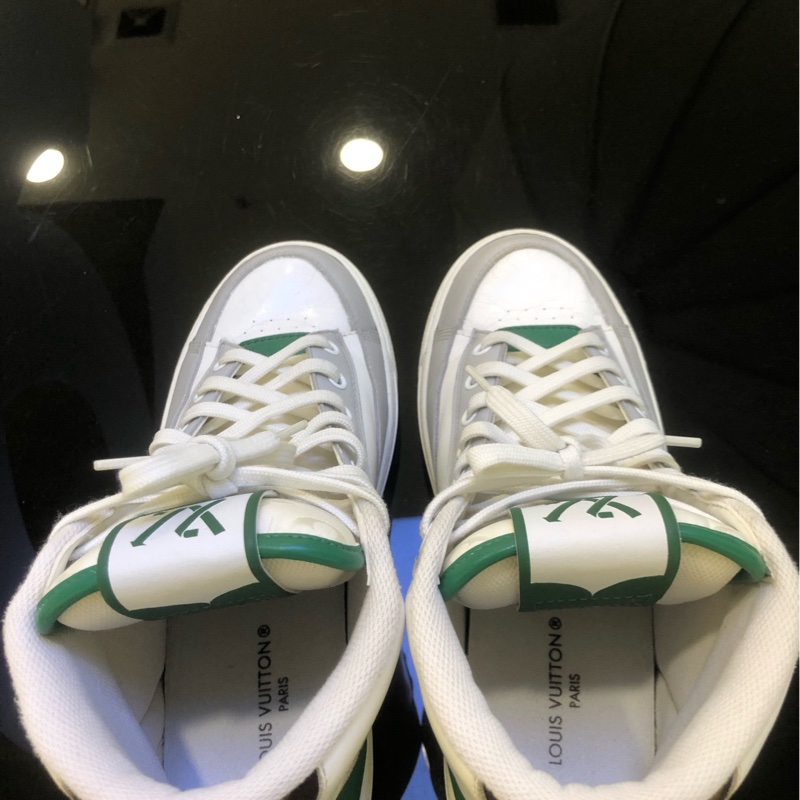 lv 限量版白色拼綠色 高幫運動鞋 大Logo 炫酷 老花裝飾 38碼-5
