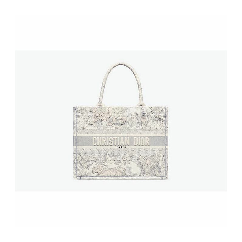 DIOR 中型書包手提袋 米白色和灰色刺繡 M1296ZTDT_M20I-0