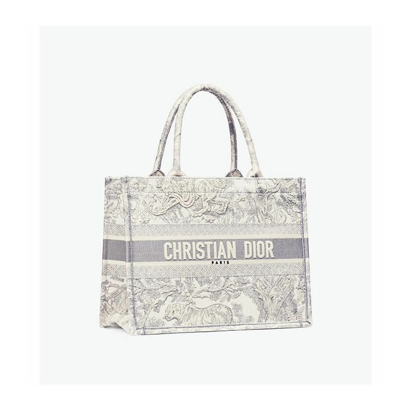 DIOR 中型書包手提袋 米白色和灰色刺繡 M1296ZTDT_M20I-1