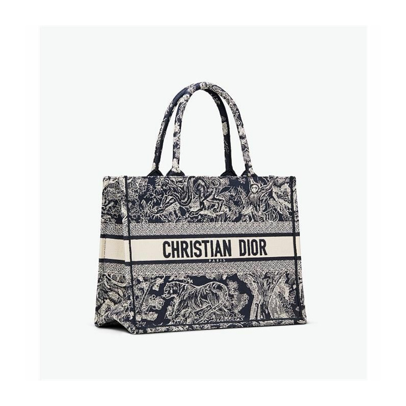 DIOR 中號藍色和米白色刺繡書包 M1296ZRGO_M35I-1