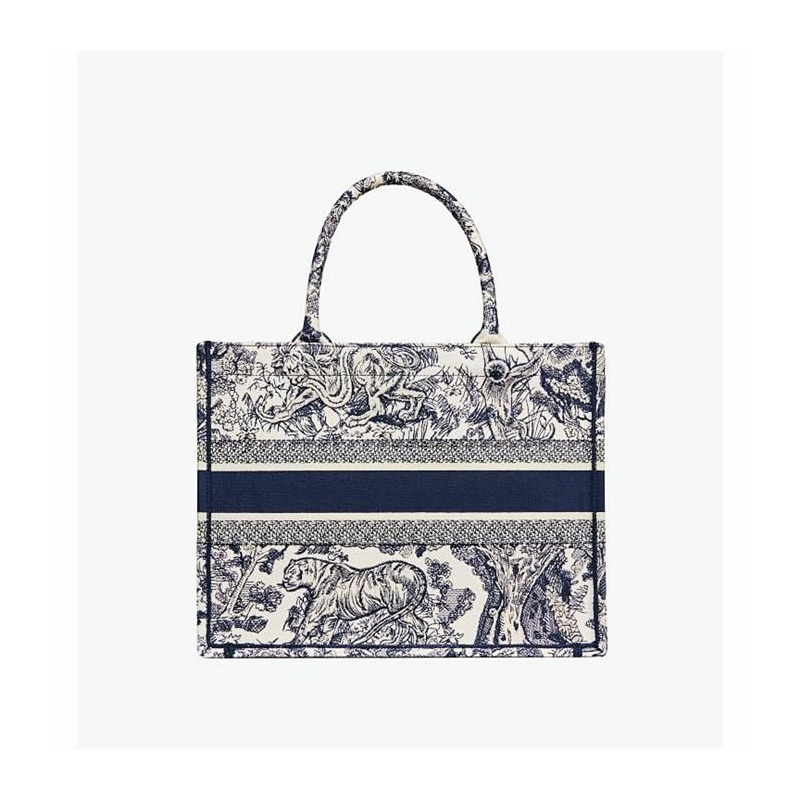 DIOR 中型書包手提袋 米白色和藍色刺繡 M1296ZTDT_M34I-4