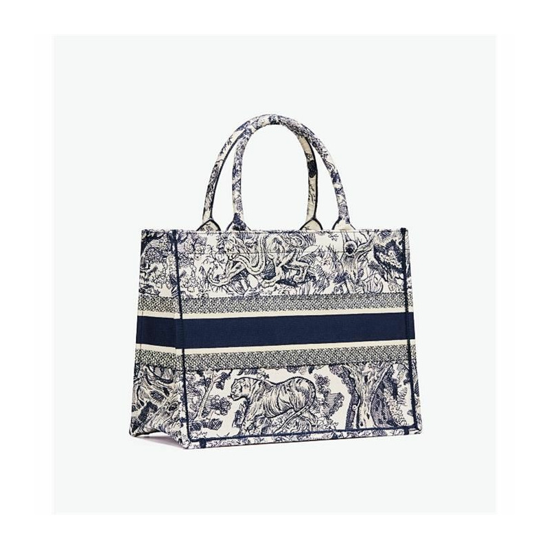DIOR 中型書包手提袋 米白色和藍色刺繡 M1296ZTDT_M34I-8