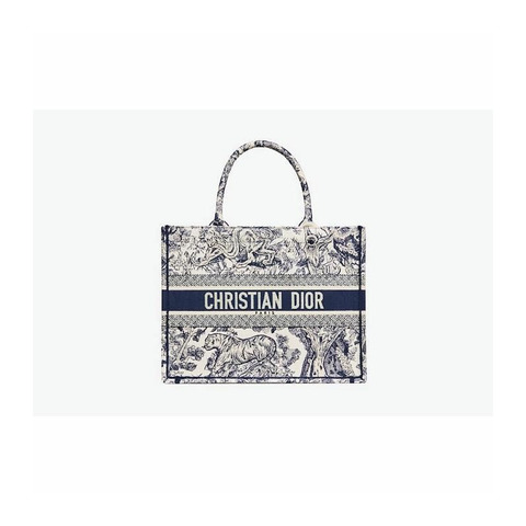 DIOR 中型書包手提袋 米白色和藍色刺繡 M1296ZTDT_M34I