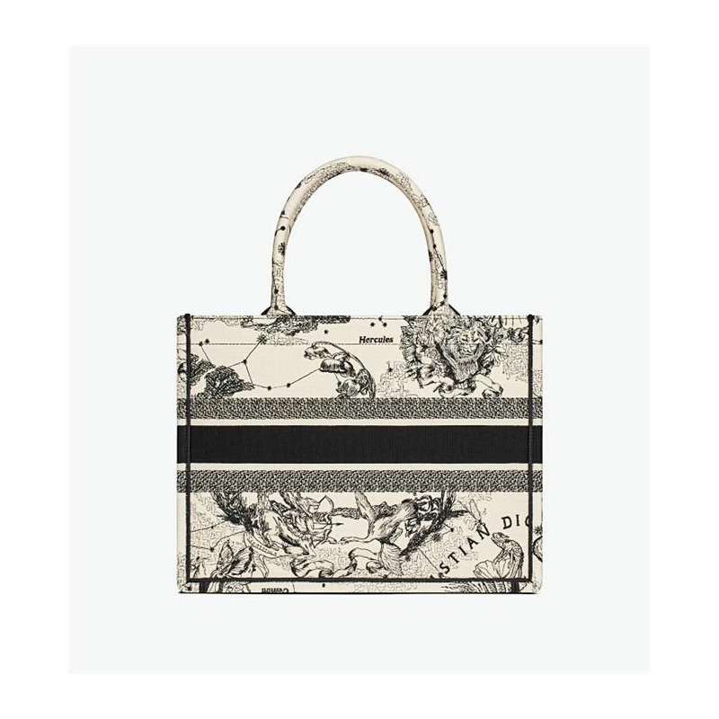 DIOR 中型書包手提袋,拿鐵色和黑色刺繡 M1296ZRHZ_M06E-8