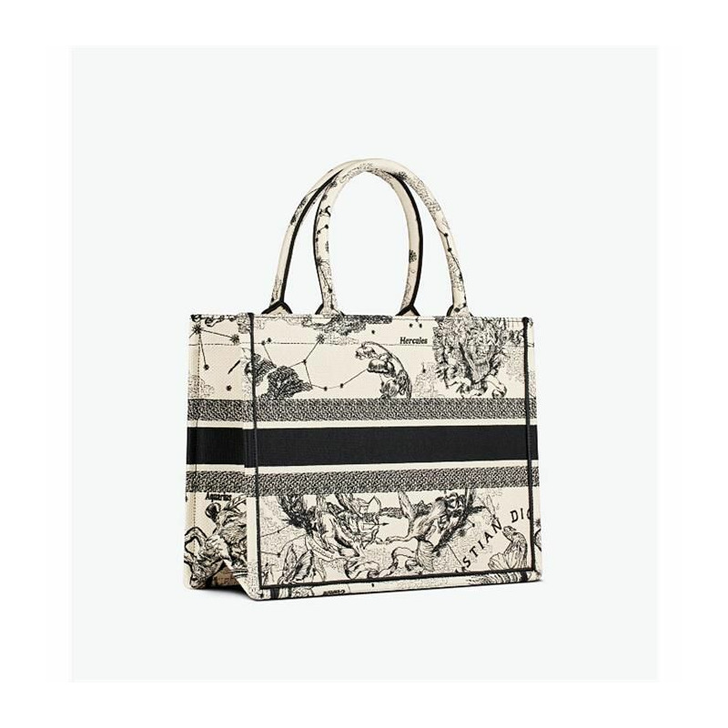 DIOR 中型書包手提袋,拿鐵色和黑色刺繡 M1296ZRHZ_M06E-9