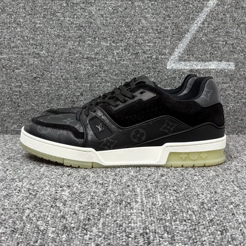 二手 LV 路易威登 黑色皮面老花厚底trainer板鞋  41碼